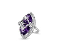 Adwitiya Collection Rhodium-Plated American Diamond Purple Amethyst Ring | Butterfly-Themed Design, Adjustable Closure, Two Amethyst Stones, Regal Rhodium Finish