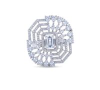 Adwitiya Collection Rhodium-Plated American Diamond Statement Ring | Emerald-Cut Centre Stone, Adjustable Closure, Pear & Marquise Stones, High-Shine Finish