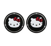 AdwOa 2Pcs Suit of Car Cup Holder Coasters, 2.75-Inch Car Interior Accessories, Hello Kitty Bling Cup Holder Insert Durable Non Slip Silicone Mat for All Vehicles,White Diamond