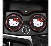 AdwOa 2Pcs Suit of Car Cup Holder Coasters, 2.75-Inch Car Interior Accessories, Hello Kitty Bling Cup Holder Insert Durable Non Slip Silicone Mat for All Vehicles,Red diamond