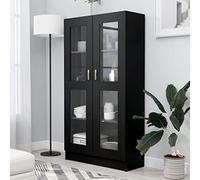ADWOA Vitrine Cabinet Black 82.5x30.5x150 cm Engineered Wood,High Gloss Fronts Living Room Cupboard Display Unit Cabinet Sideboard Free Standing Bookcase Storage