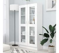 ADWOA Vitrine Cabinet White 82.5x30.5x150 cm Engineered Wood,High Gloss Fronts Living Room Cupboard Display Unit Cabinet Sideboard Free Standing Bookcase Storage