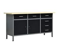 ADWOA Workbench Black 160x60x85 cm Steel,Work Bench Garage Metal Storage Shelving DIY Tools Heavy Duty Workbench Table Workshop Shed
