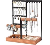 ADWOLT Jewellery Organizer Stand,4-Tier Jewelry Tower Rack Ring Necklace Stand Display with Earring Tray Necklaces Hanging Holder for Earrings,Bracelets,Watches