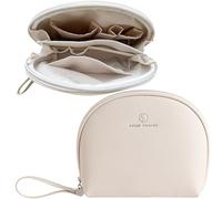 AdWon Makeup Bag Travel Leather Cosmetic Bags for Women,Waterproof Purse Portable Zipper Makeup Pouch Bag with Divider (Beige)