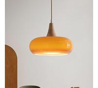 ADYOLTB 30CM Decoration Mid Century Modern Pendant Light Fixtures Orange Glass Ceiling Hanging Lamp White Milk Glass Drum Lighting Vintage Chandelier For Dining Room Bedroom Kitchen Island