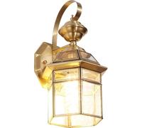 ADYOLTB Strong Robust External Gold Brass Outdoor Wall Light Lantern For House Brushed Copper Exterior Porch Wall Mount Outside Waterproof Wall Sconces Lamp With Clear Glass For Front Door Patio