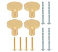 Adyoney 4Pcs 1 Inch Gold Cabinet Knobs, Solid Brass Drawer Knobs, Round Drawer Pulls, Dresser Drawers Handles with Mounting Screws
