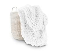 Adyrescia Chunky Knit Blanket Throw | 100% Hand Knit with Jumbo Chenille Yarn (40"x50", Bright White)