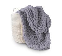 Adyrescia Chunky Knit Blanket Throw | 100% Hand Knit with Jumbo Chenille Yarn (50"x60", Lilac Gray)