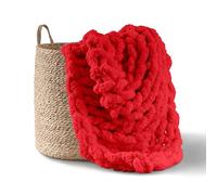 Adyrescia Chunky Knit Blanket Throw | 100% Hand Knit with Jumbo Chenille Yarn (50"x60", Ruby Red)