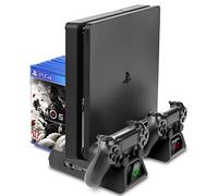 ADZ Multi-Function Stand with Cooling Fan for PS4, Controller Charging Dock & 12 Games Rack Compatible with Original PS4, Slim & Pro Consoles