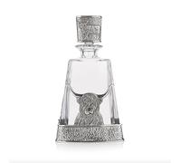 AE Williams 750 Milliliters Pewter Highland Cow & Thistle Glass Pyramid Crystal Whisky Decanter