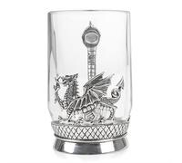 AE Williams Stunning Pewter and Glass Pint Tankard Featuring A Welsh Dragon
