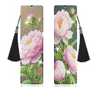 Aeadar 2 PCS Diamond Art Bookmarks Peony, Acrylic DIY Bookmarks with Tassel Kits Gift for Reader & Crafts Lovers