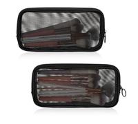 Aeaocvo 2 Pcs Mesh Makeup Brush Bag, 9 X 5 Inch Portable Travel Makeup Brush Holder with Zipper for Travel Home Office Makeups Brushes Small Items