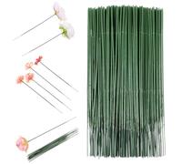 Aeaocvo 200 PCS Plastic Flower Stem Wire for Crafts and Florists, Green Artificial Flower Stems for Bouquets and Arrangements (20cm/8in)