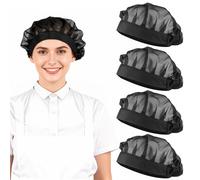 Aeaocvo 4 Pcs Chef Hats Elastic Hair Nets for Catering, Breathable Mesh Hairnets for Kitchen, Reusable Washable Cooking Chef Cap for Women Kitchen Restaurant Food Service Workers Black
