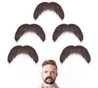 Aeaocvo 5 Pcs Fake Mustaches Self Adhesive Brown Realistic Stick On Mustache Novelty Fake Beard Moustache Costume for Adults Party Halloween Favor Cosplay Supplies
