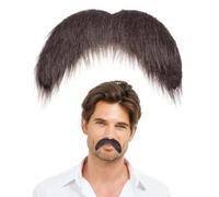 Aeaocvo Fake Mustache Self Adhesive Realistic Fake Beard, Stick on Mustaches Novelty Facial Hair Beard for Men Cosplay Costume Christmas Halloween Parties Mexican Performance Brown