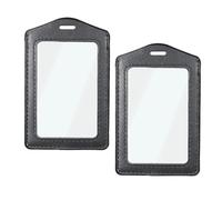 Aeaocvo Pack of 2 Leather ID Card Holders, Vertical ID Card Holders with Transparent Window on Both Sides, Waterproof Card Holder, Black ID Card Holder for Office Staff, Students, Employees