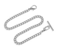 Aeaocvo Silver Pocket Watch Chain with T-Bar, 14 Inch Pocket Watch Chains for Men, Silver Vest Chain for Men