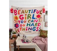 AEARGIV Colorful Beautiful Girl You Can Do Hard Things Flower Tapestry Funny Letter Printed Tapestry Wall Hanging Inspirational Dorm Decor for Living Room Bedroom(47.24 L* 39.37 W, White)