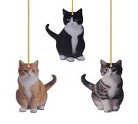 AebDerp 3pcs Acrylic Cat Christmas Ornament Set | 2D Xmas Tree Decoration Kit with String for Craft Present,Garden House,Wreath,Party Bag and DIY Accessory