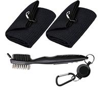 Aebor Golf Towels, Microfiber Waffle Pattern Tri-fold Golf Towel - Brush Tool Kit with Club Groove Cleaner, with Clip Men Women Golf Gifts and Golf Accessories (2 Black Towel+Black Brush)