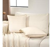 Aeckself Pack of 2 Cream White Velvet Pillow Covers 18 x 18 Inch, Modern Luxury Decorative Pillowcase with Gold Trim Edge, Comfortable Soft Solid Cushion Case for Couch Bedroom Living Room