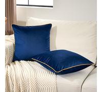 Aeckself Pack of 2 Navy Blue Velvet Pillow Covers 24 x 24 Inch, Large Modern Luxury Decorative Pillowcase with Gold Trim Edge, Comfortable Soft Solid Cushion Case for Couch Bedroom Living Room