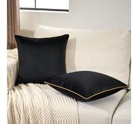 Aeckself Pack of 2 Pure Black Velvet Pillow Covers 18 x 18 Inch, Modern Luxury Decorative Pillowcase with Gold Trim Edge, Comfortable Soft Solid Cushion Case for Couch Bedroom Living Room