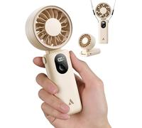 Aecooly Mighty Handheld Portable Fan | 20H Max Cooling Time | 3 Flexible Modes | 5 Speeds Wind | Battery Level Display | USB Rechargeable Mini Personal Battery Powered, Gifts for Women, Travel -Beige