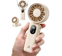 Aecooly Mighty Handheld Portable Fan,USB Rechargeable Mini Personal,5 Speeds Wind,20H Max Cooling,3 Flexible Modes Foldable Fan with Battery Level LED Display, Travel Essentials,Gifts for Women-Beige