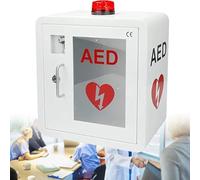 AED Cabinet, First Aid Defibrillator Wall with Key and Alarm, Rounded Corner Design, for Home, Hospital