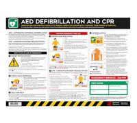 AED Defibrillation and CPR Safety Poster - A2 Anti Scuff PVC | Emergency Cardiac Arrest Response Guide | Health & Safety Sign for Workplace Compliance