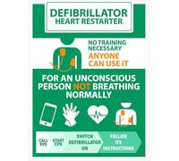 AED Defibrillator heart restarter instructional poster safety sign - Self adhesive sticker (300mm x 200mm)