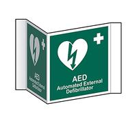 AED Defibrillator Location 3D Projection Sign - Green/White, Self-Adhesive Mounting Strips, Double-Sided W200mm x H200mm, Workplace & Public Area Emergency Marker