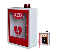 AED Defibrillator Storage Cabinet, Wall Mount Emergency Defibrillator Holder with Alarm & Indicator Light | Clear View Glass Door, Round Corner Safety Design, Universal Fit for Standard AED Devices