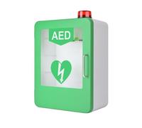 AED Defibrillator Storage Cabinet - Wall-Mounted Green Warning Box with Adjustable Partitions, Fits All AEDs for Public Safety