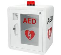 AED Defibrillator Storage Cabinet, Wall-Mounted Steel Cardiac Defibrillation Alarm Box with Key and System, First Aid Case, Fits Most Models