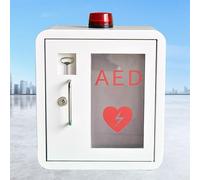 AED Defibrillator Storage Cabinet, Wall-Mounted Steel First Aid Box with Key for Home, Nursing, Public Places - Fits Most AED Models, Includes Defibrillation Alarm