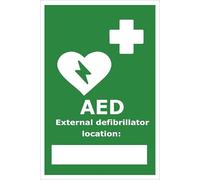 AED External defibrillator location Foamalux PVC Plastic sign - 15 x 20 cm | UK-Made with Renewable Energy | Low Carbon Footprint