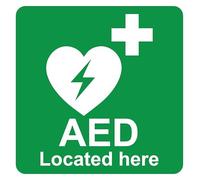 AED located here emergency floor sign - 1mm flexible Plastic sign (100mm x 100mm)