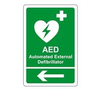 AED Safety sign - Automated External Defibrillator arrow left emergency sign - 1.2mm Rigid plastic for indoor/outdoor usage (400mm x 300mm) Viewing Distance within 14m.