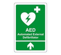 AED Safety sign - Automated External Defibrillator arrow up emergency sign - 1.2mm Rigid plastic for indoor/outdoor usage (150mm x 100mm) Viewing Distance within 3m.