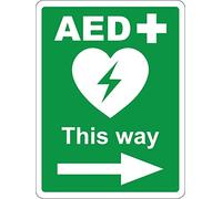AED Safety sign - Automated External Defibrillator this way right directional arrow emergency sign - 3mm Aluminium sign (400mm x 300mm)