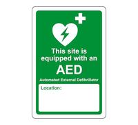 AED Safety sign - This site is equipped with AED emergency sign - 1.2mm Rigid plastic for indoor/outdoor usage (150mm x 100mm) Viewing Distance within 3m.