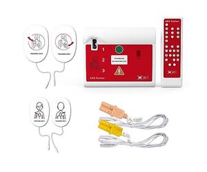 AED Trainer, Portable Defibrillator Trainer Set CPR Training Device with Remote Control, English and German Voice Prompts, 10 Different Scenarios, First Aid Defibrillator Trainee Beginner (XFT 120C)