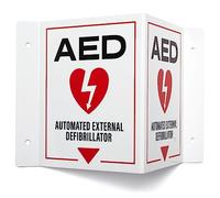 AED Wall Mount Sign 2-Pack | 3D Projecting Automated External Defibrillator Safety Signage for the Workplace, 6" x 8" x 4"